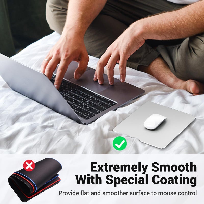 HONKID Hard Metal Mouse Pad for Desk, Aesthetic Rigid Mouse Pad for Magic Mouse and Pro/Air with Stable Rubber Base, Aluminum Mousepad for Travel and Home Office (Silver) - Image 3